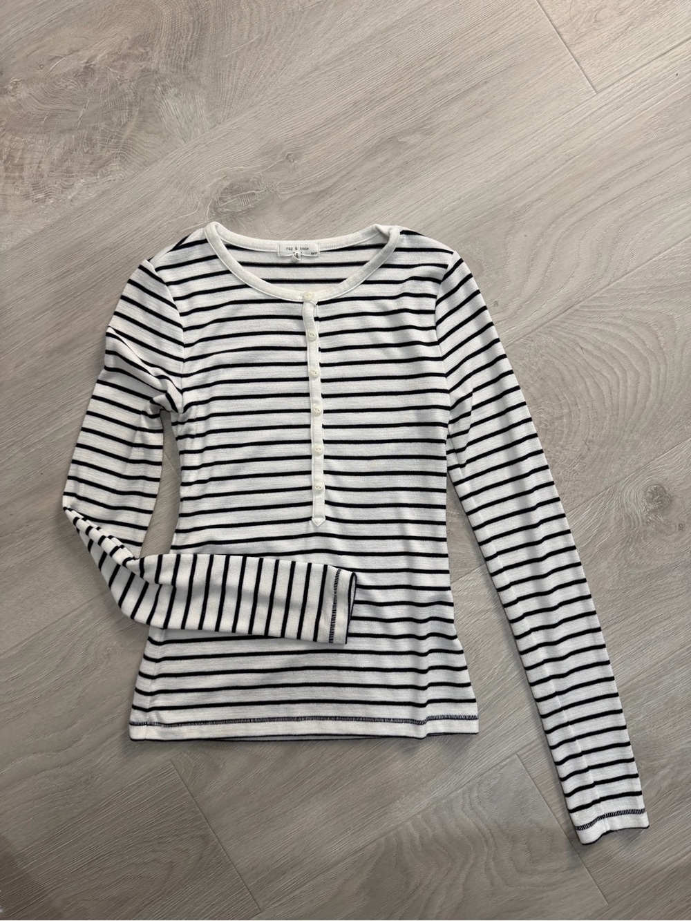 rag & bone White and Black Striped Henley Long-Sleeve Top